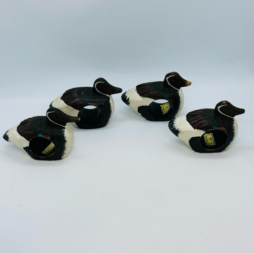 Set of 4 Wooden Hand-Carved Hand-Painted Mallard Duck Napkin Ring Holders Decor - Picture 2 of 10